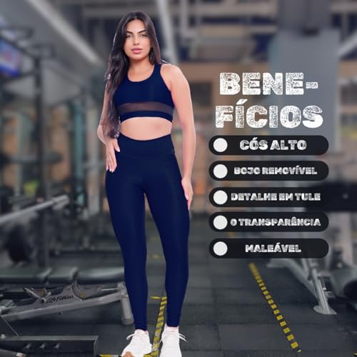 Conjunto Esportivo Feminino Premium, Roupa Fitness Academia, Caminhada, Costuras Reforçadas (Marinho