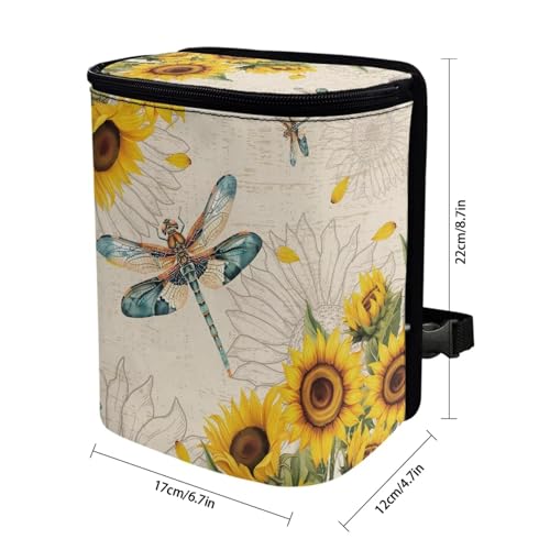 Image of Car Trash Bin Collapsible Cars Organizers and Storage for Front Seat Multipurpose Trash Bag Automotive Garbage Can Cars Accessories Interior Car Organizer, Dragonfly Sunflower