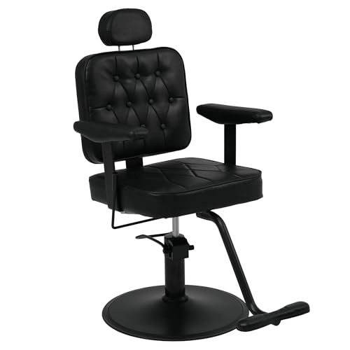 Image of Barber Salon Chair for Hair Stylist, Heavy Duty Hydraulic Pump Reclining PU Leather Barber Chair,Height Adjustable Salon Styling Chair with 360 Swivel, Removable Headrest, 330 lbs Capacity