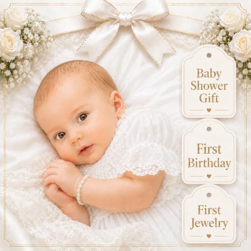 Image of Baby Bracelets for Infant Girls, White Pearl Baby Girl Jewelry Gift