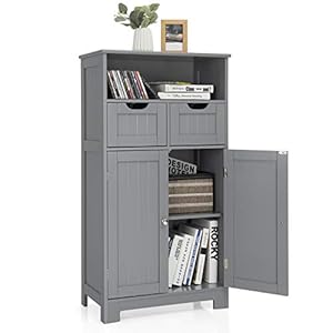 KOMFOTTEU Badkamerkast met 2 laden en 2 deurkasten, 60 x 30 x 109 cm, vrijstaande middenkast van MDF, opbergkast voor woonkamer, toilet, slaapkamer, keuken (grijs)