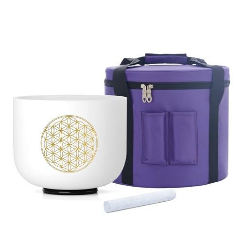 KVKA Kristall-Klangschale, 528 Hz, goldfarben, 20,3 cm, C-Note, Wurzelchakra, Klangschale mit Tragetasche