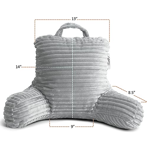 Image of Nestl Light Grey Reading Pillow with Bed Desk for Laptop and Writing, Luxe Cut Plush Back Pillow for Sitting Up, Back and Arms Adjustable Support for Kids and Teens, Foldable Lap Desk for Bed 19x11 inch