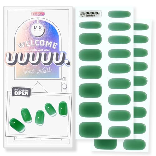 UUUUU. Semi Cured Gel Nail Strips - [Absinthe] | St. Patrick’s Day Green UV Nail Stickers | U-Curve for Perfect Fit | Includes 2 Prep Pads, Nail File & Wood Stick