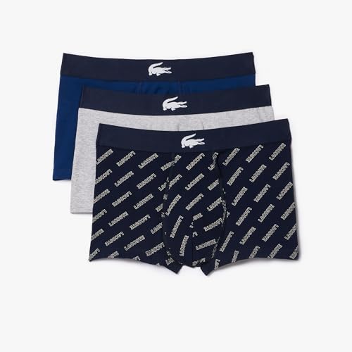 Lacoste Men's 100% Cotton Lacoste Diagonal Print Trunks, 3-Pack