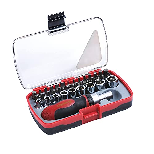 Magnetic Ratchet Muti Screwdriver Bit Socket Set Ratchet Tools Set 38-piece for Tightening and Loosening Fasteners