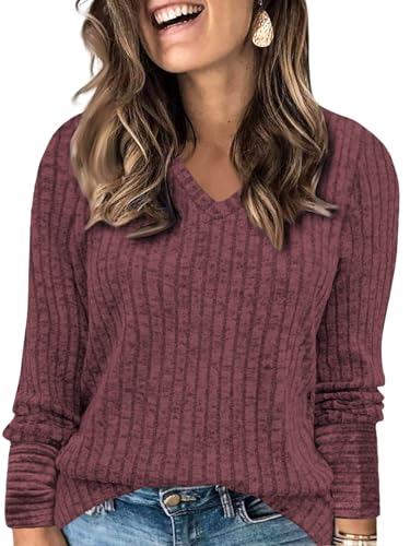 Image of VISLILY Womens-Plus-Size-Dressy-Tops Casual V Neck Long Sleeve Knit Sweater