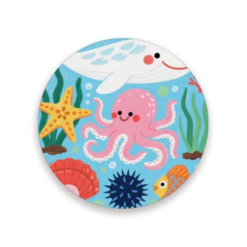 Posavasos redondo de cerámica con diseño de ballena blanca, resistente al calor, accesorios decorativos y decoración con respaldo de corcho