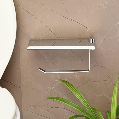 Image of FORTUNE Stainless Steel Toilet Paper Napkin Holder with Mobile Phone Stand - Bathroom Accessories (Chrome Finish) - Pack of (1)