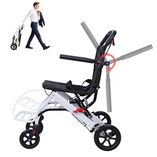 sexaoalx Folding Wheelchair Lightweight Portable Transit Travel Chair for Adults Kids and Seniors with Adjustable Safety Strap(Shipment from The UK)