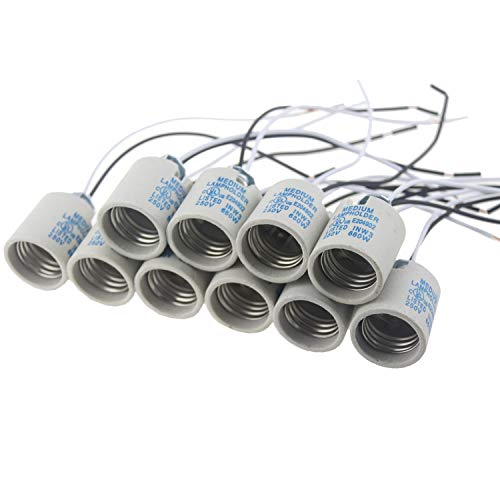 10Pcs Ceramic Standard Medimun Screw Base Socket E26 E27 Bulb Holders With Wire For Hot Halogen Bulb (E26 10Pcs) #TOP1