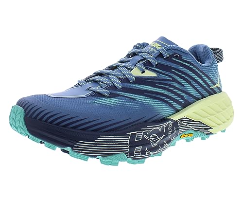 HOKA One One Speedgoat 4 Damen-Turnschuhe aus Textil-Synthetik-Material, Provincial Blue/Luminary Green, 41.5 EU