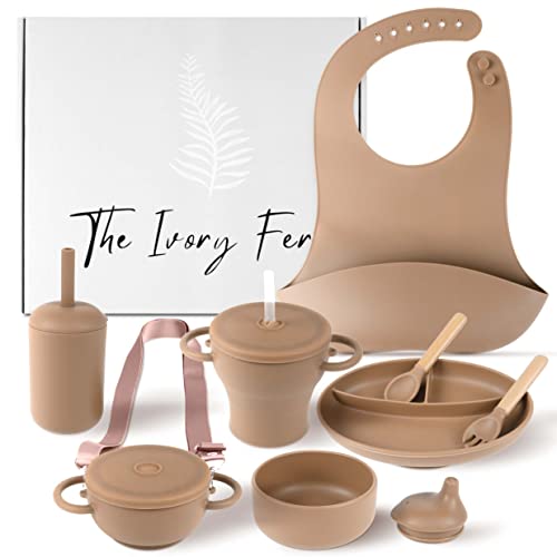 Image of The Ivory Fern Silicone Baby Feeding Set,Baby Plates and Bowls Set, Bib, Convertible Drinking, Snack Cups, Feeding supplies