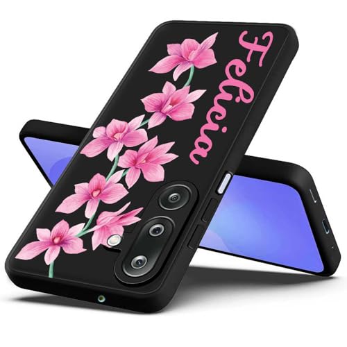 Image of Fashionury Back Cover Case for Samsung Galaxy M36 5G / Samsung Galaxy F36 5G | Matte Soft Silicon Flexible | Camera Bump Protection | Name with Floral Pattern | Get Your Name on Mobile Cover (Black)