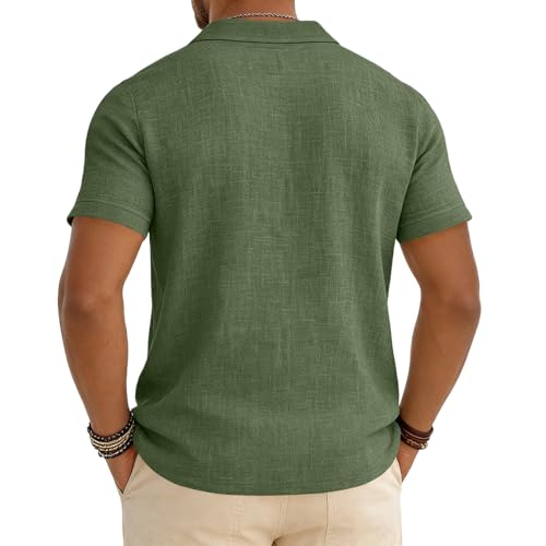 RTRDE Camisa Polo para Hombre Transpirable Manga Corta Algodón Lino Verano Casual Playa Vacaciones Golf S-4XL miniatura 4