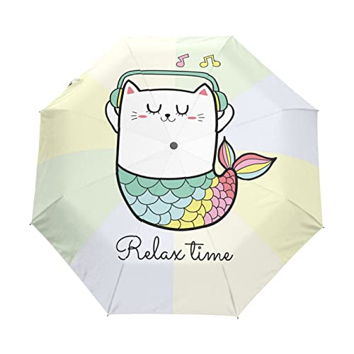 Parapluie pliable automatique chat sirène anti vent pour homme et femme