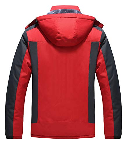 How'on Men's Snow Jacket Windproof Waterproof Ski Jackets Winter Hooded Mountain Fleece Outwear Red L #TOP2