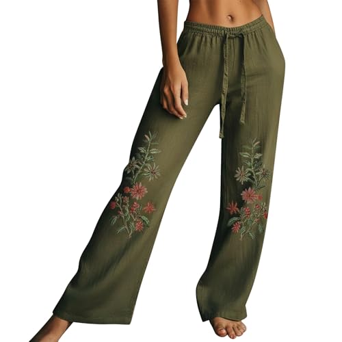 Pantalon de plage femme jambes larges fluide taille haute anti-chaleur