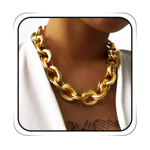 JAKAWIN Chunky Gold Choker Necklace Cuban Link Large Chain Necklaces for Women