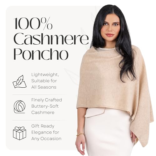 Image of Velanio Cashmere Poncho for Women - 100% Mongolian Wrap & Dress Topper