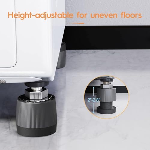 Image of Anti-Vibration Pads for Washing Machine | Heavy Duty Shock Absorbing & Noise Reduction Rubber Pads | Extra Large Adjustable Stand for Front & Top Load Washer, Dryer & Refrigerator