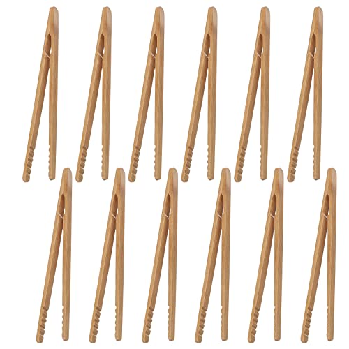 Pince Grille Pain 12PCS Pinces en Bambou Pinces à Pain de Bois Pinces de Cuisine Réutilisables 17.8 cm Pince à Thé Bois Pince à Toasts pour Cuisson, Pain, Thé aux, Fruits et Cornichons