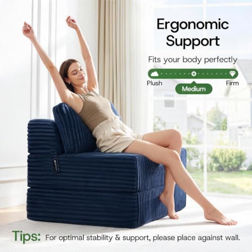 Image of Folding Sofa Bed Convertible 4 in 1 Sleeper Chair Blue Twin