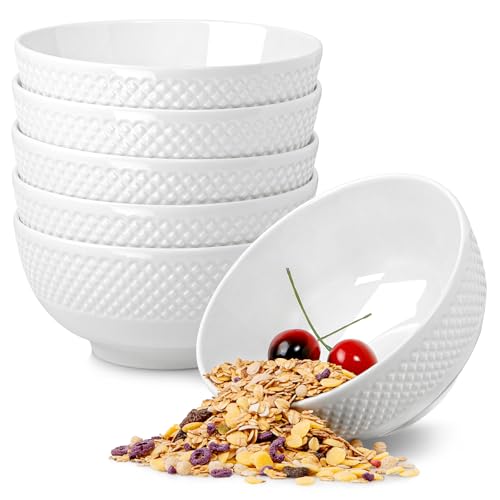NUTRIUPS 700ml Cereal Bowl, White Soup Bowl Set, 15x7cm Ceramic Bowl for Breakfast Chili, Set of 6