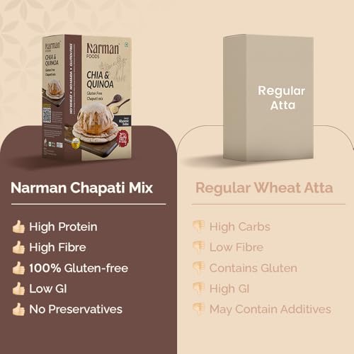 Image of Narman Foods Chia & Quinoa Chapati Mix 800g | Gluten-Free Flour | Maida & Wheat Free | Enriched with Vitamins, Dietary Fibre, Protein | Low GI | No Added Preservatives