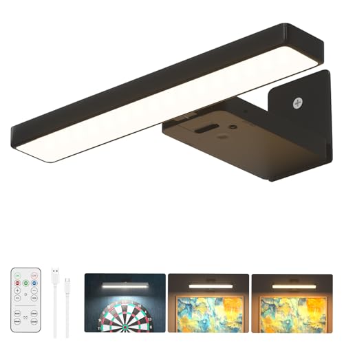 Rechargeable Picture Lights for Wall, Battery Operated with Remote Control, Adjustable LED Wall Light & Dart Board Light for Pictures, Dartboard, Frames, Mirrors, 3 Color Temperatures, Black