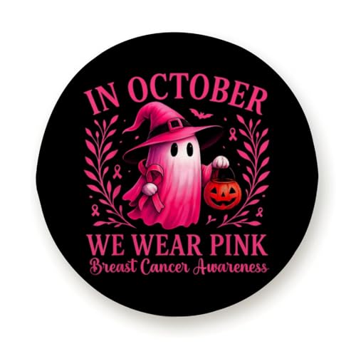 in October We Wear Pink Shirt Ghost Breast Cancer Awareness for Truck SUV Trailer Camping RV Universal Tire Covers 15 inch