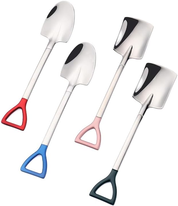 Silverware Flatware Set, 1/4/6/8/10 Pieces Thick Round Head Spoon Dessert Ice Cream Spoon Creative Shovel Spoon 304 Stainless Steel Spoon(Blue,10Pcs)