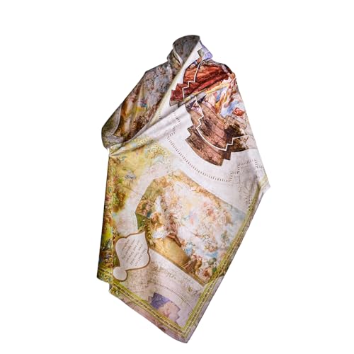 Illuminated Manuscript Scarf,boho chic pareo mandala wrap skirt cover up Faux Hualuo Silk Pareo With Medieval Calligraphy Art, Vintage Sacred Geometry Shawl Wall Tapestry 25.6