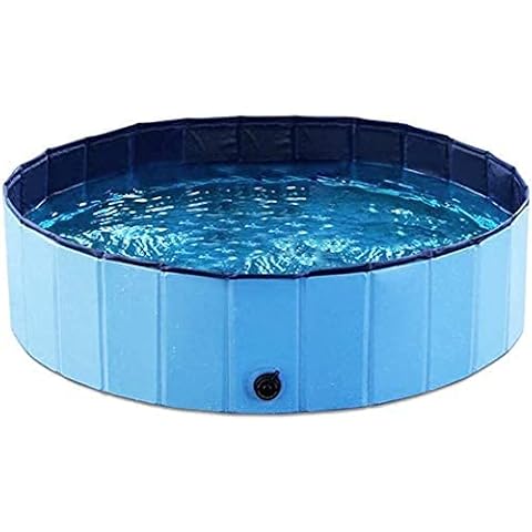 ZALUJMUS 80CM Diameter Collapsible Pet Dog Bath Pool, Kiddie Pool Hard Plastic Foldable Bathing Tub PVC Outdoor Pools for Dogs Cat Kid (Blue) Cover