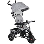 HOMCOM 6 in 1 Baby Trike, Kids Tricycle, Pedal Push Bike w/Parent Handle, Removable Canopy, 5-Point Harness, Storage, Footrest, Brake, for 1-5 Years Toddler, Grey