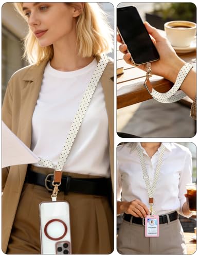 Knagsfa Phone Lanyard Crossbody Strap, Adjustable Neck Strap and Wristlet Strap for Phone Wallet ID Badge, Around the Neck Wristlet Shoulder Wrist Keychain with 2 Phone Tabs, Beige Polka Dots - image 6