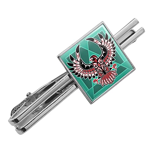 GRAPHICS & MORE Black Hawk Native American Design Style Square Tie Bar Clip Clasp Tack- Silver or Gold