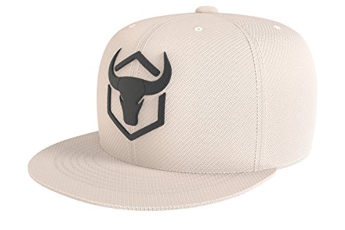 Iron Bull Strength Snapback - Adjustable Hat - Flat Bill Baseball Cap Snap Hats (Tan)