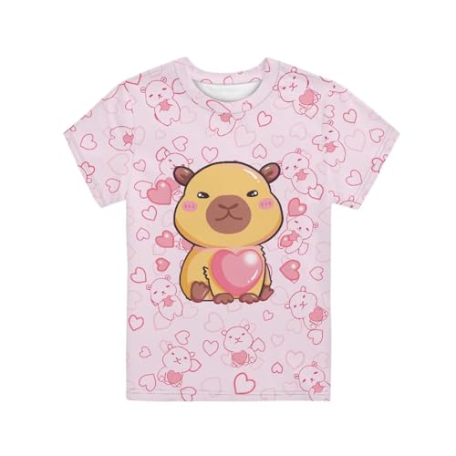 Image of Xhuibop Cute Capybara Graphic Tees for Girls 15-16- Pink Shirts Casual Summer T-Shirts for Toddler Back to School Short Sleeve Crewneck Top for Outdoor Travel Camping