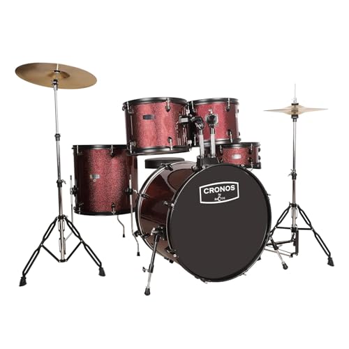 Image of ARCTIC CRONOS 5 Piece Complete Acoustic Drum Kit /Drumset with drumsticks, Cymbals and throne - Nickel Hardware. Best Sounding shells, most durable build, Professional level Configuration. (Red)