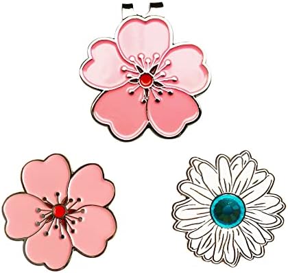 Eshan Magnetic Golf Ball Markers and Novelty Golf Hat Clip Set Flower Shape Clip Crystal Flower Ball Markers Golf Bag Accessories Court Gift for Men Women Golfer