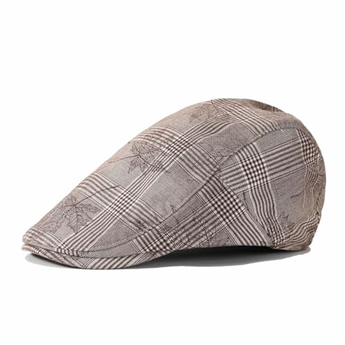 Image of Quanhaigou Men's Cotton Flat Ivy Gatsby Newsboy Driving Hat Adjustable Irish Cabbie Ivy Driving Hunting Cap (Maple Leaves Khaki)