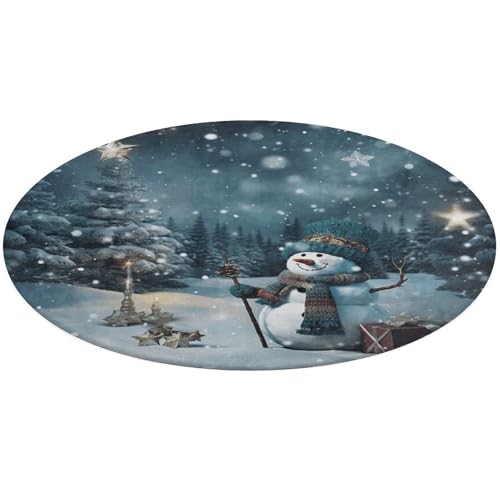Alfombra de muñeco de nieve navideña pequeña lavable de comedor 2