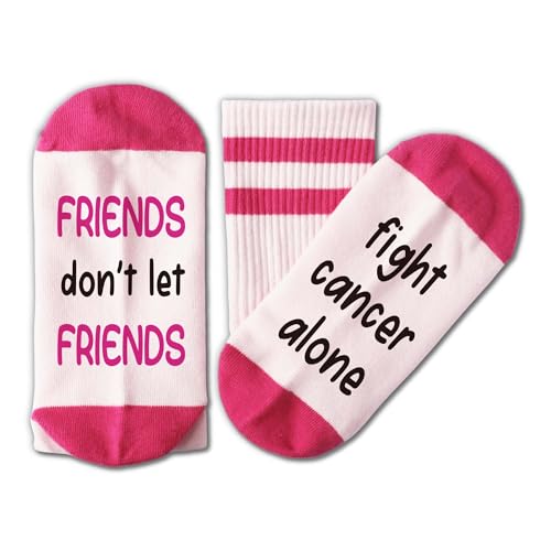 RZQIJ Breast Cancer Awareness Socks - DONT LET FRIENDS FIGHT CANCER ALONE Sign Pink Breast Canner Socks for Women - Chemotherapy Must Haves for Women (030)