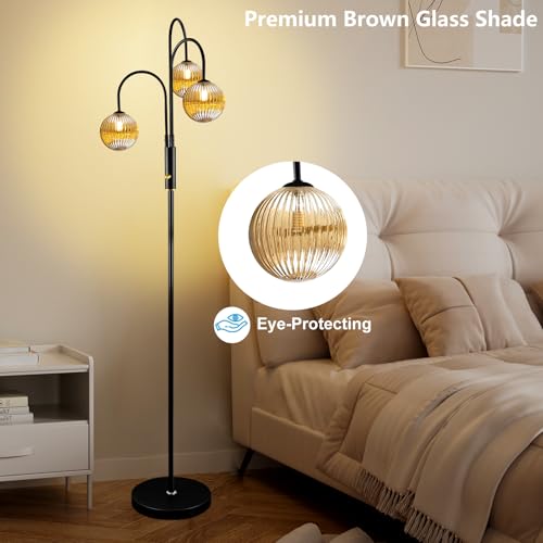 Image of Lightdot 70IN Dimmable Floor Lamp for Living Room, 3 Light LED Tree Floor Lamps with Glass Globe Shade& Bulb Included, Mid Century Standing Tall Lamp with 5Lbs Heavy Base for Bedroom /Sofa Beside-Black