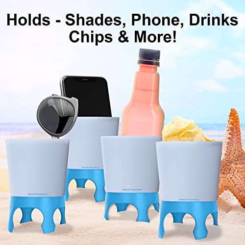 Bahoki Essentials Beach Drink Cup Holder - Sand Coaster For Beverage Bottle And Glass - Perfect To Hold Drinks, Snack, Phone, Key Or Sunglasses (Blue, 4 Pack) #TOP2