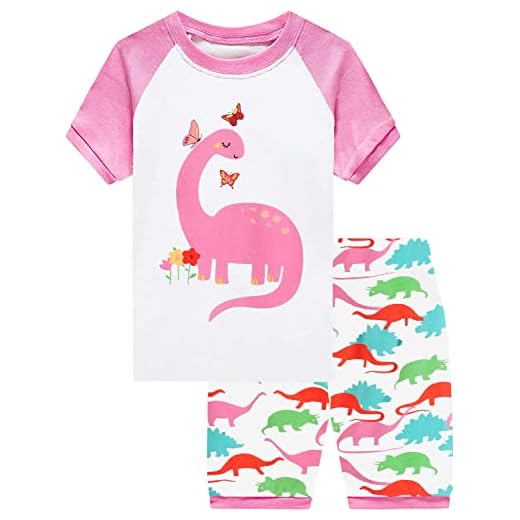 Little Hand Pajamas for Girls Dinosaur Short Sleeve Sleepwear Cotton 2 Piece Pjs Summer Nightwear Gift Age 3-4 Years