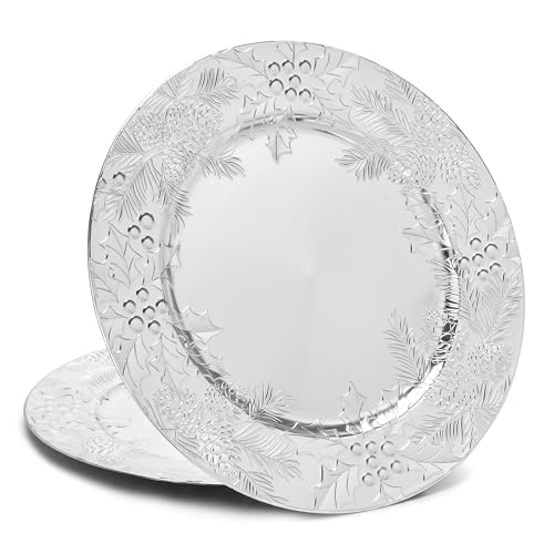 Roncooker 12-Count Silver Charger Plates, 13 Inch Plastic Chargers for Dinner Plates Commercial Grade for Catering Events Fine Dining Celebrations (12 PCS, Christmas Silver) Roncooker 12-Count Silver Charger Plates, 13 Inch Plastic Chargers for Dinner Plates Commercial Grade for Catering Events Fine Dining Celebrations (12 PCS, Christmas Silver)