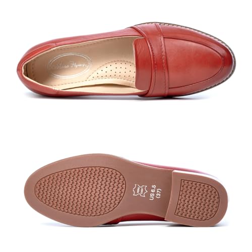 Image of Mona flying Women's Leather Dress Penny Loafers Slip On Flats Office Shoes