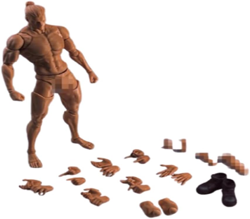 1/12 Scale Male Action Figure, 6inch Flexible Muscular Strong Joint Anime Body Yellow Skin Figure with Head Sculpt Miniature Body Doll Collection